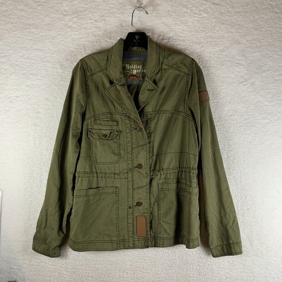 Holding Horses Field Jacket Women's Small Olive Green Denim Notch Lapel 7769‎ - Picture 1 of 7